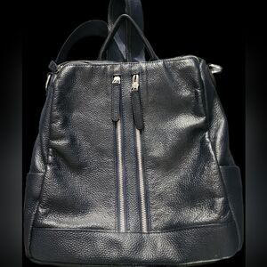 Dark Blue Leather Backpack